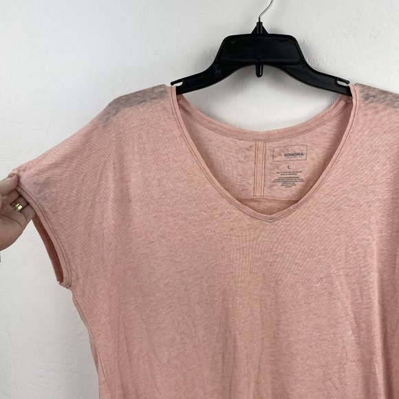 Sonoma Semi Sheer T-Shirt Womens L V-Neck Light Pink Semi Sheer Lightweight NEW - Picture 2 of 7